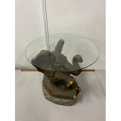 3 - Large ornamental elephant table with glass top 19.5 inches tall