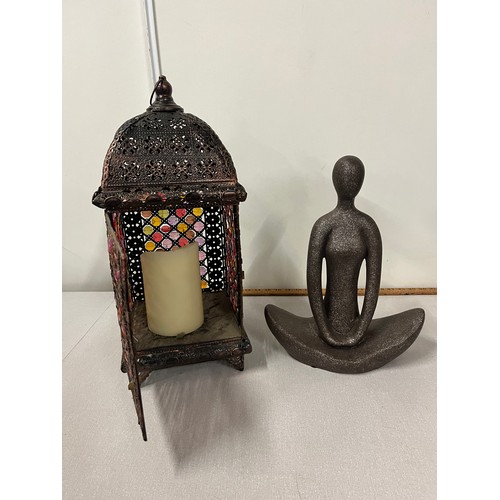 14 - Moroccan style lantern along with ceramic sculpture.