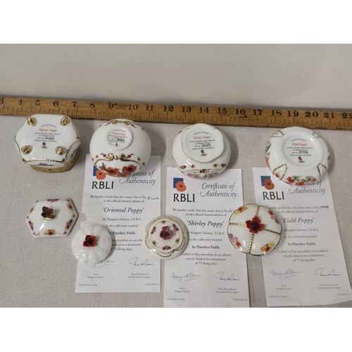 410 - 4 Limited edition music boxes RBLI In Flanders Fields by Margaret Stevens. 3 have certificates.