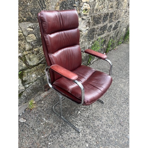 130 - Mid Century Pieff leather & chrome lounge chair.