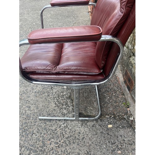 130 - Mid Century Pieff leather & chrome lounge chair.