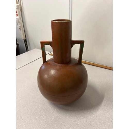 28 - Large Dunmore pottery arts & crafts style 2 handled vase stamped to the base 12.5 inches tall