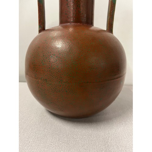 28 - Large Dunmore pottery arts & crafts style 2 handled vase stamped to the base 12.5 inches tall