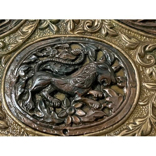 114 - Large antique Hindu metal art relief wall hanging 24