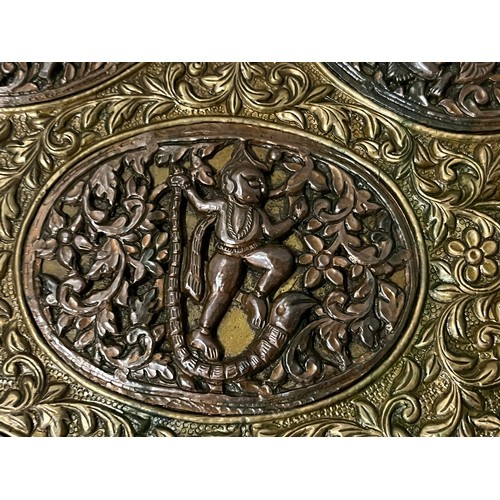 114 - Large antique Hindu metal art relief wall hanging 24