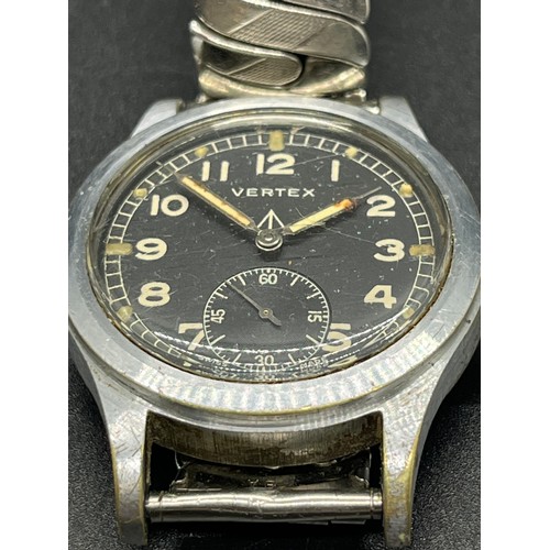 30 - Rare Vertex dirty dozen ww2 www military manual wind wrist watch. Working
(slight rusting to the han... 