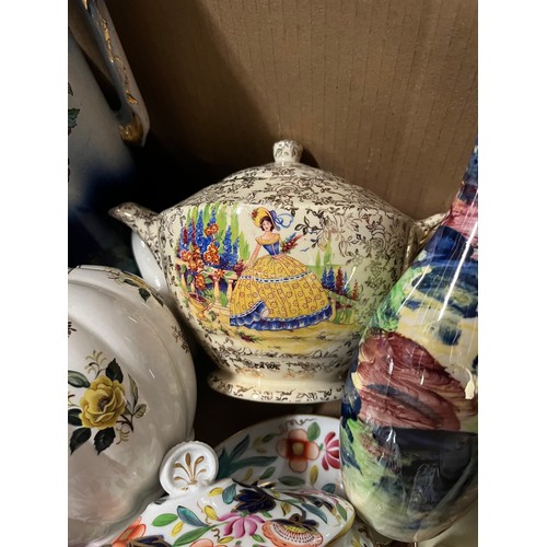 468 - box of collectables to include empire teapot, french hand painted lidded pot etc