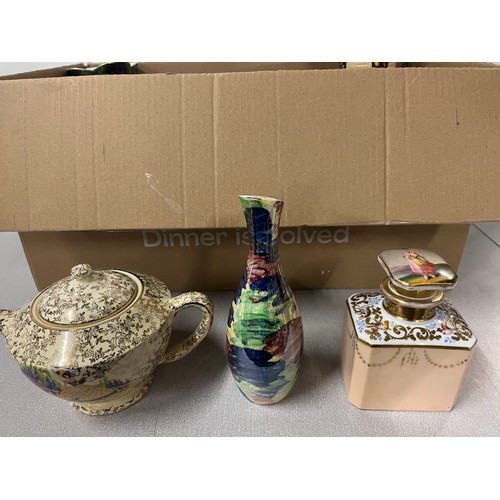 468 - box of collectables to include empire teapot, french hand painted lidded pot etc