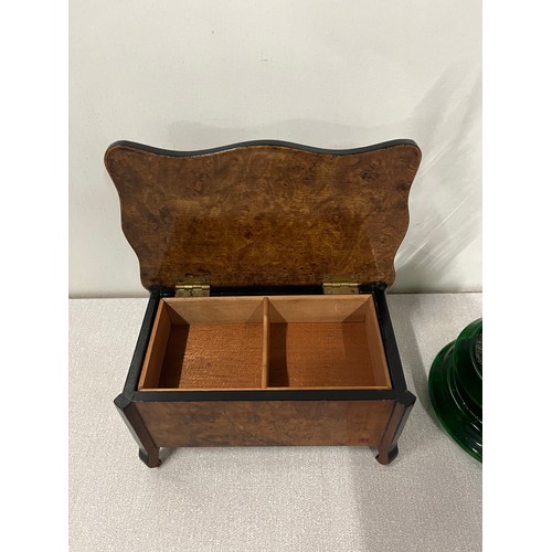 472 - vintage oil lamp & wooden jewellery box