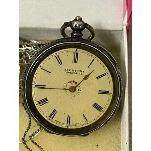 48 - Selection of silver to include ladies silver pocket watch Kay & Co Worcester (working) along with 3 ... 