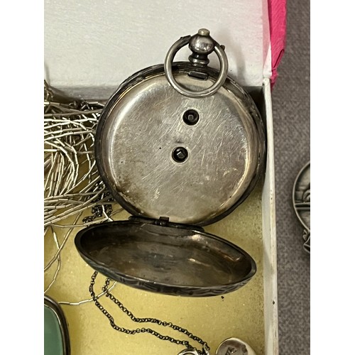 48 - Selection of silver to include ladies silver pocket watch Kay & Co Worcester (working) along with 3 ... 