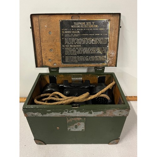 117 - WW2 Military field telephone in original case stamped 1940 Pressley.