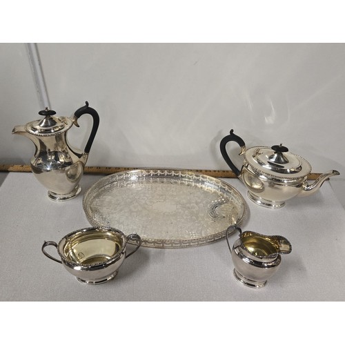 516 - Plated tea/coffee set and tray.