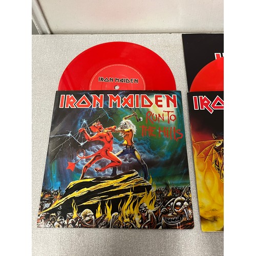 76 - 3 x Iron Maiden Colored Vinyl singles - Run to the hills, Wildest dreams and The number of the beast... 