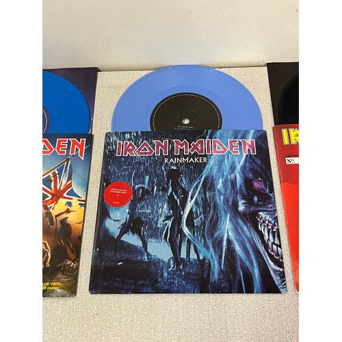 79 - Iron Maiden Blue Vinyl The Trooper with poster- Iron Maiden Blue Vinyl Rain Maker & Iron Maiden Fear... 