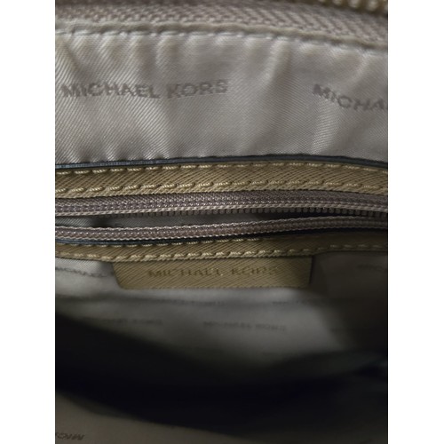 295 - Genuine Michael Kors Hamilton Mono Stripe canvas and leather tote bag with dust cover.