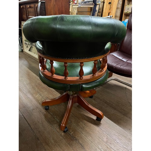 281 - Green leather chesterfield captains chair