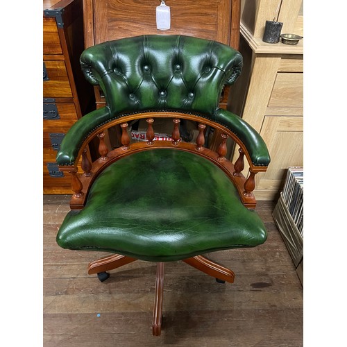 281 - Green leather chesterfield captains chair