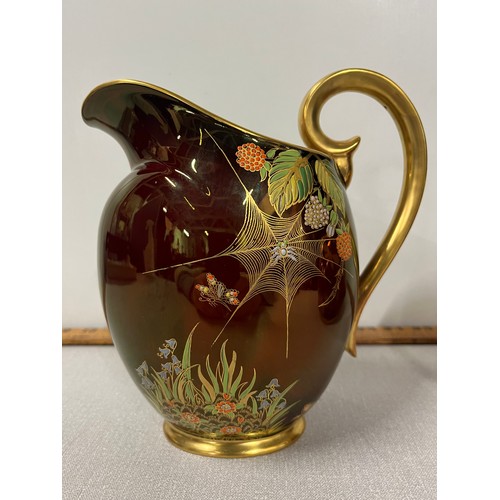 287 - Carlton ware Rouge Royale spider web jug and dragonfly and Lilypad vase. tallest 7.5