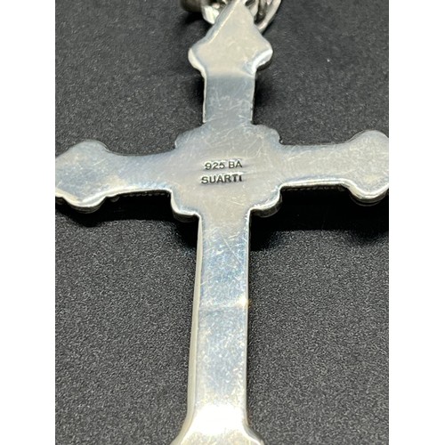 36E - Large heavy silver chain & crucifix stamped stuart