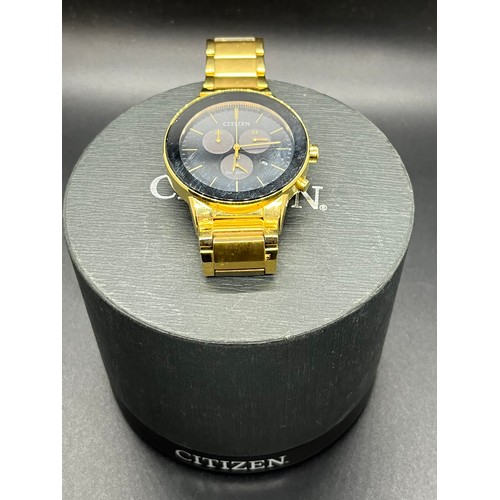 44B - gents citizen gold tone watch with box (needs new battery)