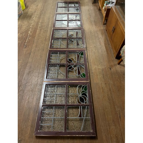 69 - 5 Antique reclaimed stained glass leaded windows. 26.5 x 26.5