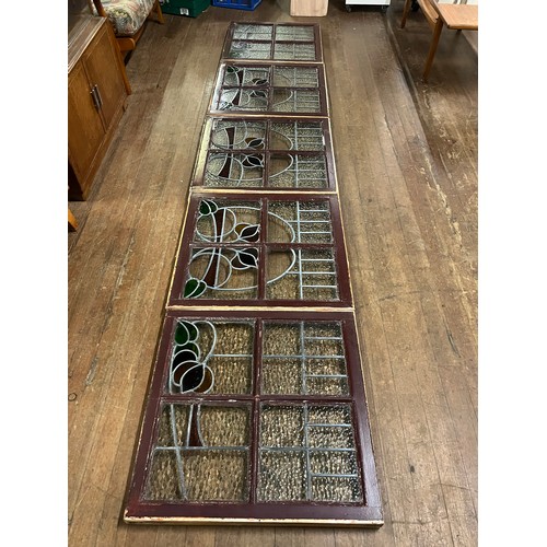 69 - 5 Antique reclaimed stained glass leaded windows. 26.5 x 26.5