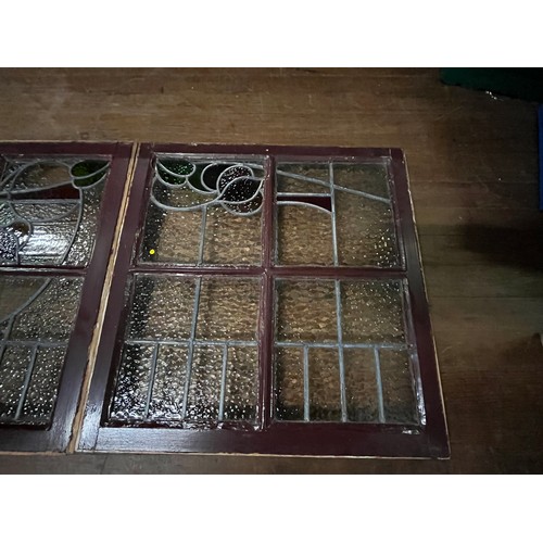 69 - 5 Antique reclaimed stained glass leaded windows. 26.5 x 26.5