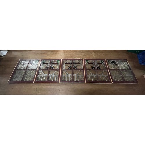 69 - 5 Antique reclaimed stained glass leaded windows. 26.5 x 26.5