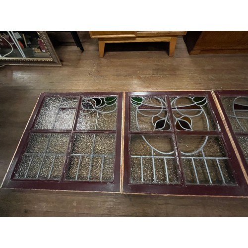 69 - 5 Antique reclaimed stained glass leaded windows. 26.5 x 26.5