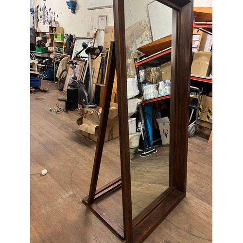 99 - Extremely large wood framed mirror on wooden stand.