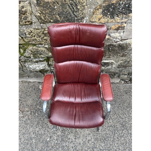 130 - Mid Century Pieff leather & chrome lounge chair.