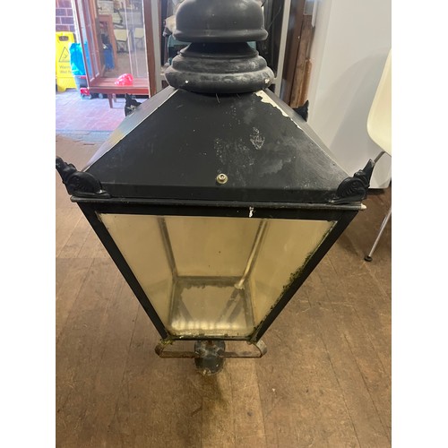 165 - Large Victorian style street lamp lantern with decorative corner motifs and hand-turned finial detai... 