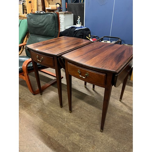 191 - A pair of heirloom solid mahogany side tables on metal feet by link taylor