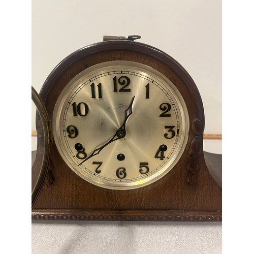 539 - Large mahogany napoleon mantel clock by German clock maker Kienzle, with key & pendulum, working.