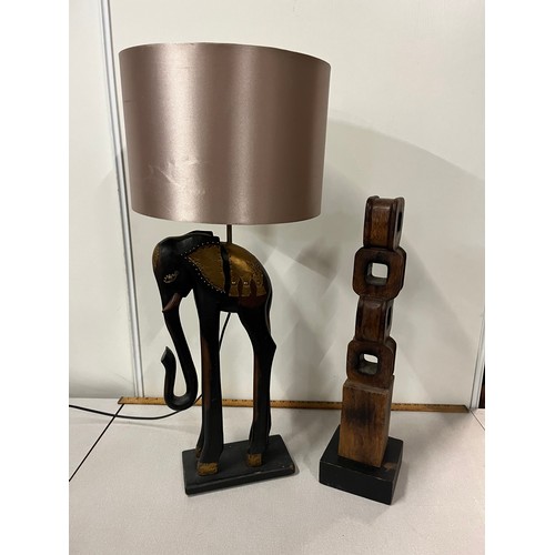 547 - Large wooden elephant lamp along with wooden sculpture. lamp 30