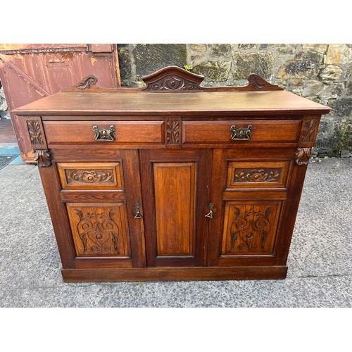 548 - Antique oak buffet cabinet with art nouveau handles 54