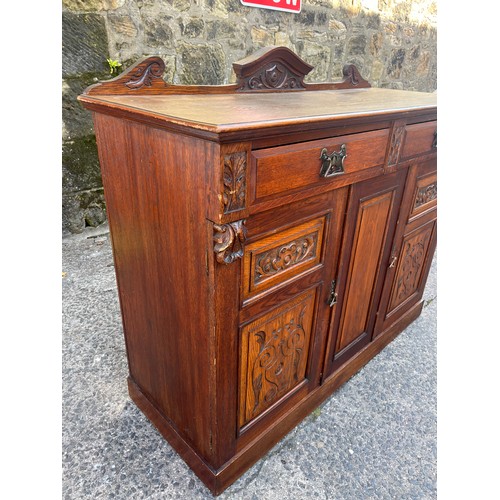 548 - Antique oak buffet cabinet with art nouveau handles 54