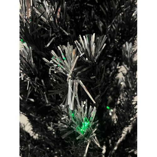 576 - 4ft silver & black Fibreoptic Christmas tree along with Christmas decoration.