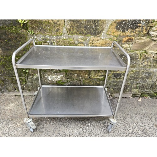 597 - Stainless steel 2 tier catering trolley.