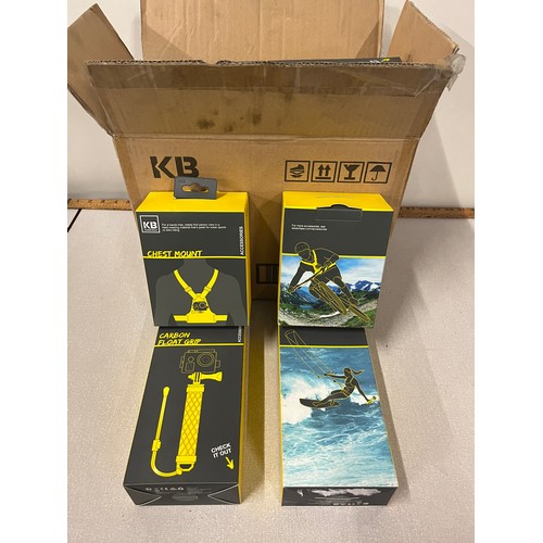 634 - New & boxed Kaiser Baas carbon float grip x3 along with 10 chest mounts.