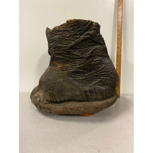 100 - Antique taxidermy elephant foot bin. 14.5