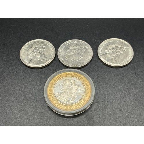 19 - 3 £5 coins along with 999 pure silver Geronimo Apache coin