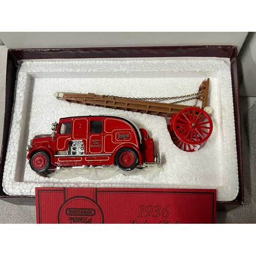 104 - 2 x boxed Matchbox models of yester year to include 1936 Layland cub fire engine along with 1905 Bus... 