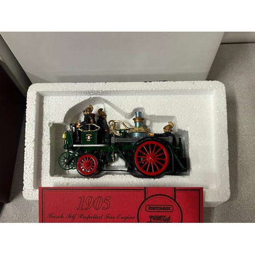 104 - 2 x boxed Matchbox models of yester year to include 1936 Layland cub fire engine along with 1905 Bus... 