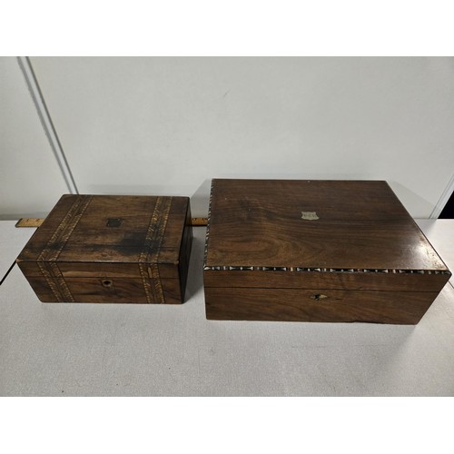 101 - Vintage wooden inlaid writing slope along with along with inlaid wooden box.