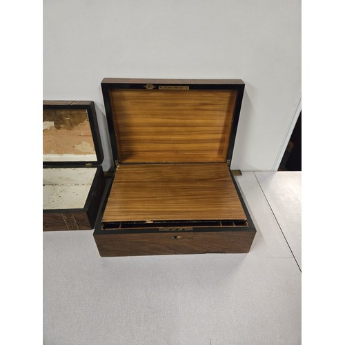 101 - Vintage wooden inlaid writing slope along with along with inlaid wooden box.