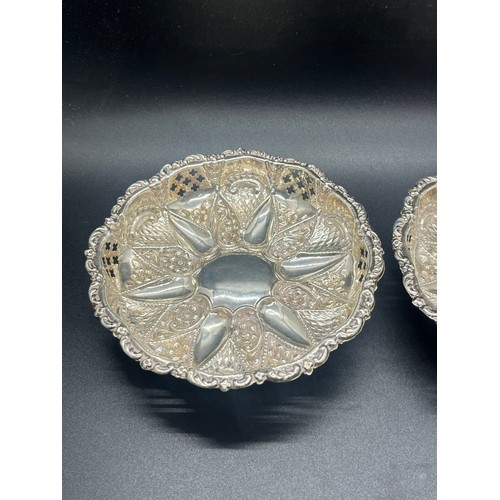 14 - Pair of solid silver pierced bon bon dishes (hallmarks are impossible to ascertain the maker or date... 