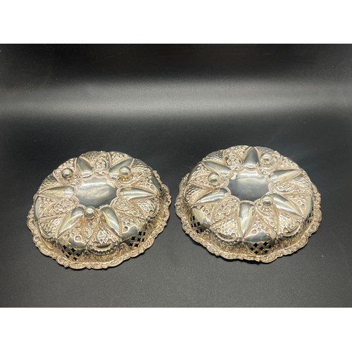 14 - Pair of solid silver pierced bon bon dishes (hallmarks are impossible to ascertain the maker or date... 