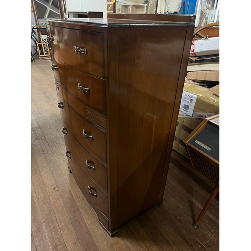 54 - Vintage 5 drawer bow fronted chest.